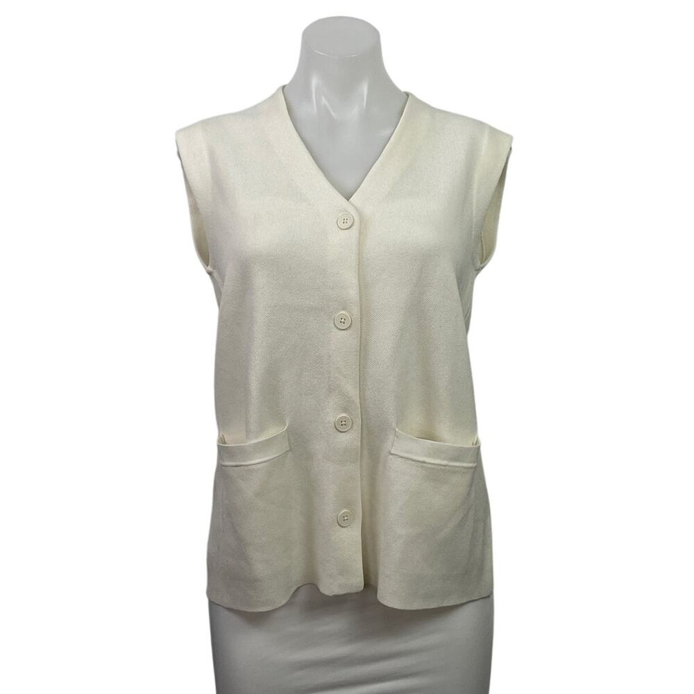 Oak + Fort Cream Ivory Sleeveless V Neck Button Down Vest Cardigan Sweater XXS